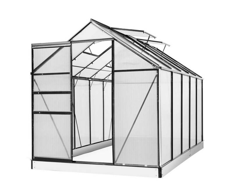 BRAST Gewächshaus ALU mit Fundament rostfrei 310x190x195cm TÜV geprüft, BxTxH: 190 x 310 x 195 cm, wetterfestes hochwertiges Aluminium, Temperaturbeständig, Wärmedämmend, Lichtbrechend & UV-stabilisiert von BRAST