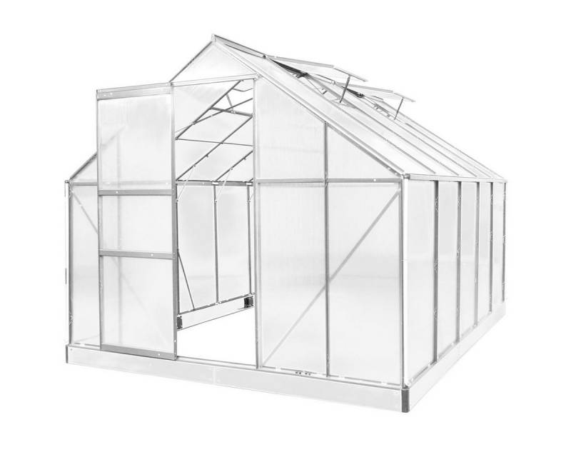 BRAST Gewächshaus ALU mit Fundament rostfrei 310x250x205cm TÜV geprüft, BxTxH: 250 x 310 x 205 cm, wetterfestes hochwertiges Aluminium, Temperaturbeständig, Wärmedämmend, Lichtbrechend & UV-stabilisiert von BRAST
