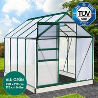 Gewächshaus Aluminium mit Fundament rostfrei tüv geprüft 6mm Platten 250x190x195cm Grün - Brast von BRAST