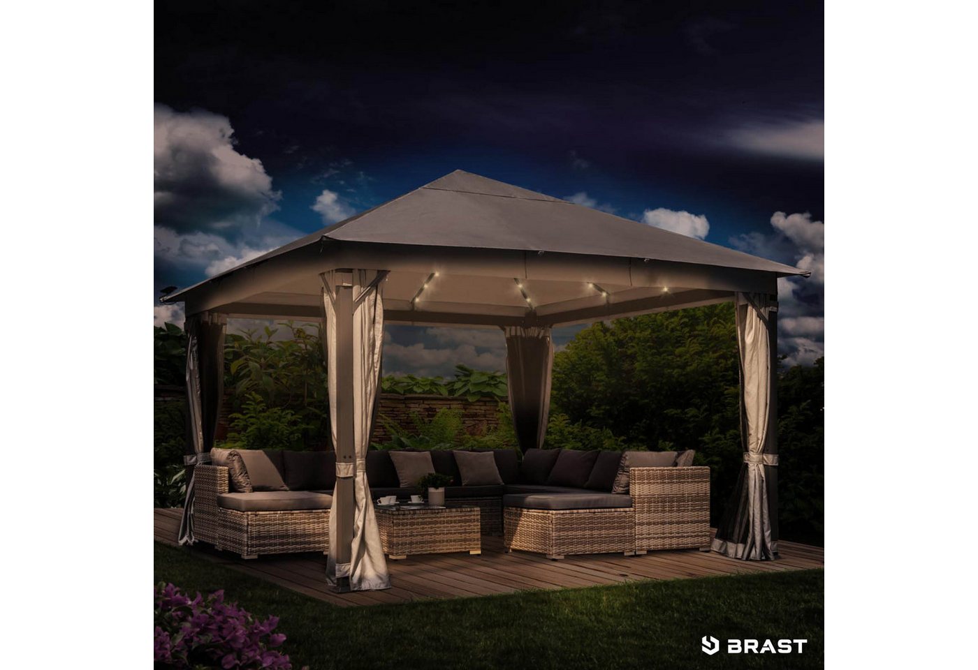 BRAST Pavillon Aluminium Infinity 4x4m viele Modelle & Farben inkl. Moskitonetz, wahlweise mit LEDs wasserdicht, stabil, UV-Schutz von BRAST