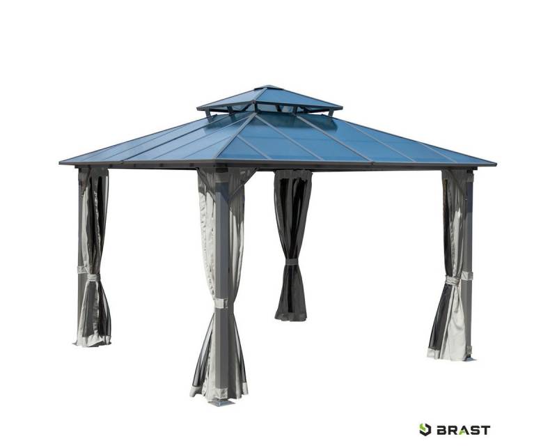 BRAST Pavillon Aluminium Pagode 4x4m inkl. Moskitonetz / LEDs, festes Dach wasserdicht UV-Schutz von BRAST