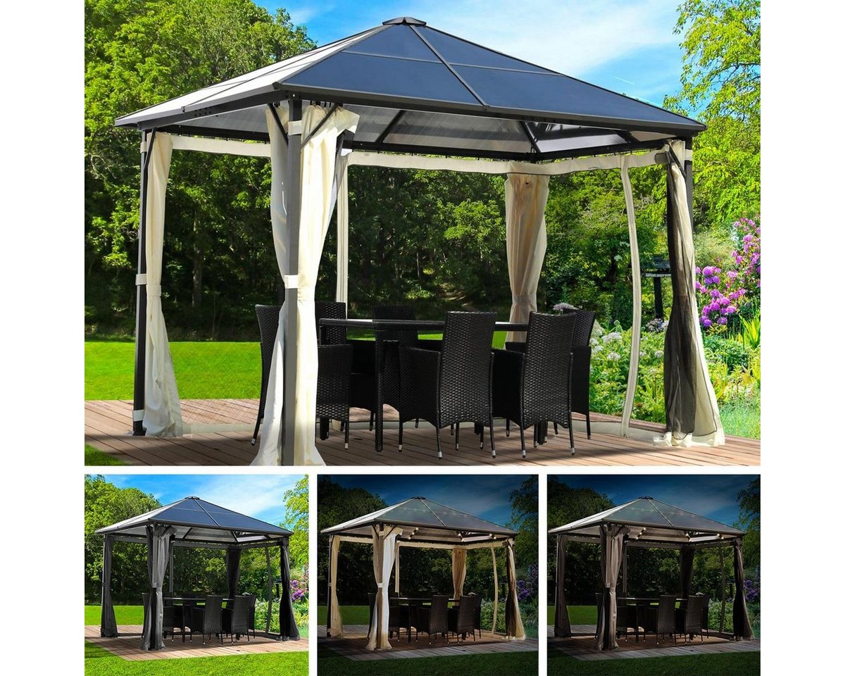 BRAST Pavillon Summerdream Aluminium 3x3m Garten Moskitonetz TÜV geprüft, wasserdicht, UV-Schutz, festes Dach von BRAST