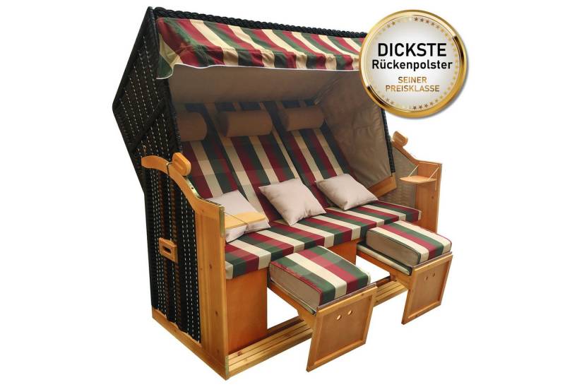 BRAST Strandkorb für 3 Personen, 120cm breit, 5 Designs, BxTxH: 165x79x150 cm, Volllieger, Strandkorb 3Sitzer Usedom, incl. wetterfeste Abdeckhaube verstellbare Rückenlehne Fußkissen von BRAST