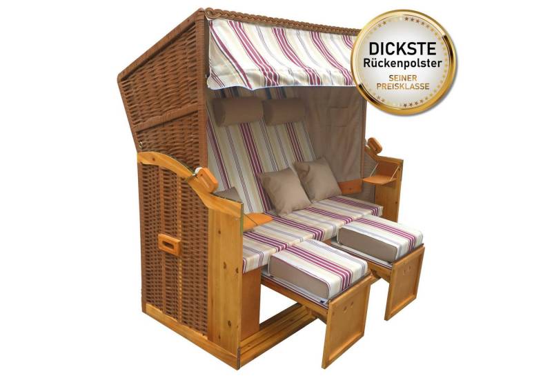 BRAST Strandkorb für 3 Personen, 120cm breit, 5 Designs, BxTxH: 165x79x150 cm, Volllieger, Strandkorb 3Sitzer Usedom, incl. wetterfeste Abdeckhaube verstellbare Rückenlehne Fußkissen von BRAST