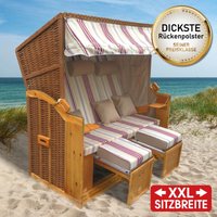 BRAST Strandkorb Usedom 3-Sitzer XXL für 2-3 Personen 165cm breit inkl. wetterfeste Abdeckhaube verstellbare Rückenlehne Fußkissen Rot/Beige von BRAST