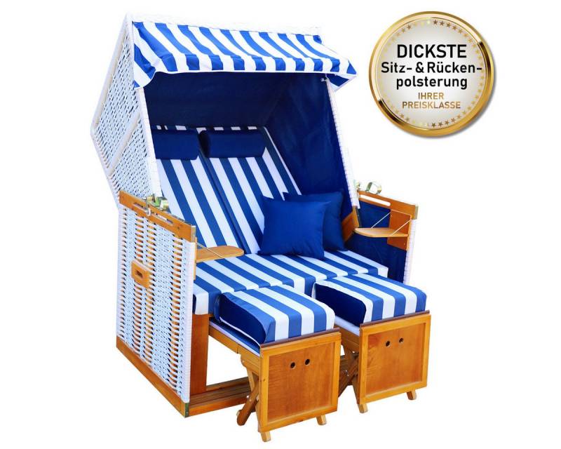 BRAST Strandkorb für 2 Personen, 120cm breit, 4 Designs, BxTxH: 120x79x150 cm, Volllieger, Norderney Deluxe, (verstellbare Rückenlehne weiches Fußkissen) von BRAST