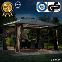 Alu-Pavillon Summerdream 3x4m grau festes Dach wasserdicht + Moskitonetz + LEDs - Brast von BRAST