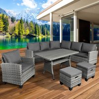 Gartenmöbel Set Hacienda Grau/Anthrazit bis zu 10 Personen inkl. Kissen & Abdeckung tüv geprüft Outdoor Loungemöbel Sitzgruppe Essgruppe Garnitur von BRAST
