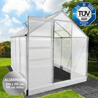Gewächshaus Aluminium mit Fundament rostfrei tüv geprüft 6mm Platten 250x190x195cm Silber - Brast von BRAST