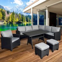 Brast - Gartenmöbel Set Hacienda Schwarz/Grau bis zu 10 Personen inkl. Kissen & Abdeckung tüv geprüft Outdoor Loungemöbel Sitzgruppe Essgruppe von BRAST