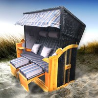 Brast - Strandkorb Ostsee 3-Sitzer 165cm breit Braun Blau gestreift xxl Volllieger inkl. Schutzhülle Gartenliege Sonneninsel Poly-Rattan von BRAST