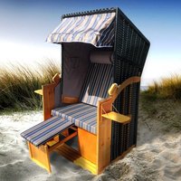 Brast - Strandkorb Helgoland 2-Sitzer für 2 Personen 90cm breit Braun Blau Weiß Grau gestreift Gartenliege Sonneninsel Poly-Rattan von BRAST