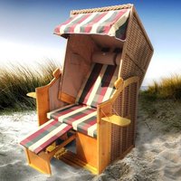 Strandkorb Helgoland 2-Sitzer für 2 Personen 90cm breit Rot Beige Grün kariert Gartenliege Sonneninsel Poly-Rattan - Brast von BRAST