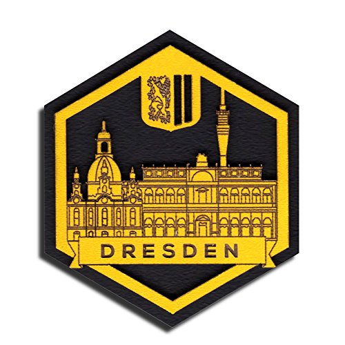Holz-Magnet Dresden Skyline, gelb, sechseckig von BRAUNEBIENE