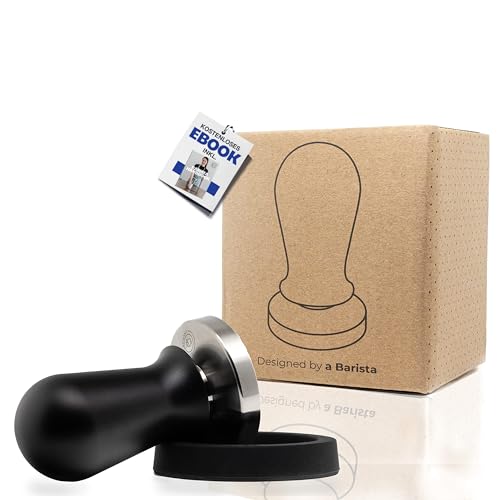 BRAVE ELEPHANT® 58mm Tamper aus Edelstahl inkl. Tampermatte - Barista Stempel mit 15,87kg Anpressdruck - Druckregulierender Tamper für Siebträger Kaffeemaschine (58mm, Schwarz) von BRAVE ELEPHANT