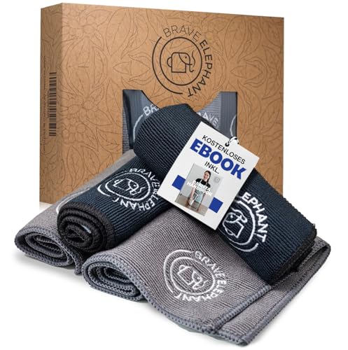 BRAVE ELEPHANT® Barista Tuch Set 4 Stück | Microfasertuch um Kaffee-Zubehör zu reinigen | Reinigungstücher mit Super-Saugkraft | Putzlappen 30x30cm für Dampflanze und Siebträgermaschine von BRAVE ELEPHANT