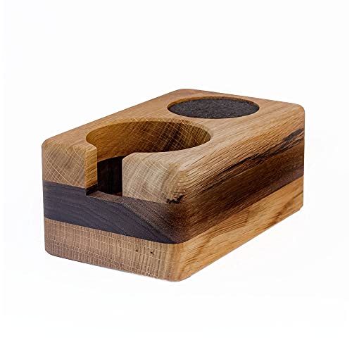 BRAVE ELEPHANT ® Tamperstation 51mm für Baristas - Nachhaltige Tamper Station aus Eiche & Thermo-Esche - Tamper Abstellfläche als Einzelstück handgefertigt - Tamping-Station 51mm von BRAVE ELEPHANT