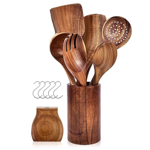 BRAVECOW 13-teilig küchenhelfer set, Holzutensilien küchenutensilien Küchenhelfer-Set,Holzbesteck mit mit Halter, Löffelablage & Häkchen – Holzlöffel, Holz kochlöffel set BRAVECOW 13-teilig küchenhelfer set, Holzutensilien küchenutensilien Küchenhelfer-Set,Holzbesteck mit mit Halter, Löffelablage & Häkchen – Holzlöffel, Holz kochlöffel set von BRAVECOW
