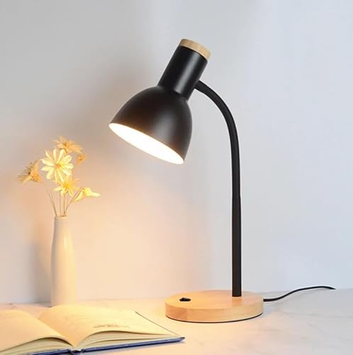 BRAVECOW schreibtisch lampe,LED tischlampe im Klassichen Holz Design,Verstellbarem Arm tischleuchte,Augenschutz leselampe Augenschutz mit weichem Licht für Schlafzimmer,Lesen,Lernen (Schwarz, Kleine) von BRAVECOW