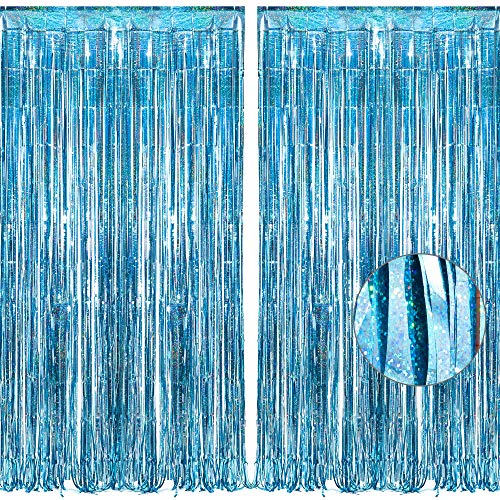 BRAVESHINE Hellblau Metallische Lametta Vorhänge Hintergrund, Funkeln Vorhängen Dekoration für Geburtstagsfeier Hochzeitsfoto Hintergrund Weihnachten Disco Party (2 Stück,1x2.5m) von BRAVESHINE