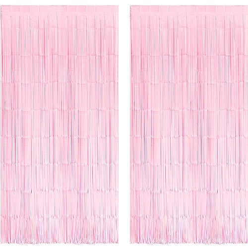 BRAVESHINE 2 Stück Pastell Pink Lametta Vorhänge für Kinder Party Hintergrund – 1x 2,5 m Pink Party Vorhang Geburtstag Deko für Mädchen Babyparty Weihnachte Ostern Prinzessinnen Party Dekoration von BRAVESHINE