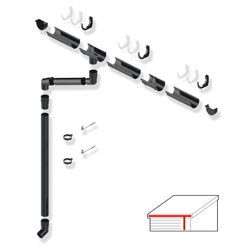 SMART Dachrinnen-Set PVC, 25-teilig, 100/63 mm für 4 m Dachlänge (Grau) von BRAVO the smart solution