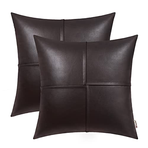 BRAWARM 2 Stück braune Leder-Kissenbezüge 55,9 x 55,9 cm, handgenäht, Kunstleder, dekorative Kissenbezüge für Couch, Sofa, Bett, Wohnzimmer, Garten, Heimdekoration von BRAWARM