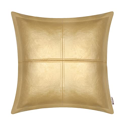 BRAWARM Goldfarbener Leder-Kissenbezug, 45,7 x 45,7 cm, Kunstleder-Kissenbezug mit Paspelierung, handgenähtes Leder, dekorative Kissenbezüge für Couch, Sofa, Bett, Wohnzimmer, Garten von BRAWARM