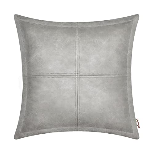 BRAWARM Grauer Leder-Kissenbezug 55,9 x 55,9 cm, Kunstleder-Kissenbezug mit Paspelierung, handgenähtes Leder, dekorative Kissenbezüge für Couch, Sofa, Bett, Wohnzimmer, Garten von BRAWARM