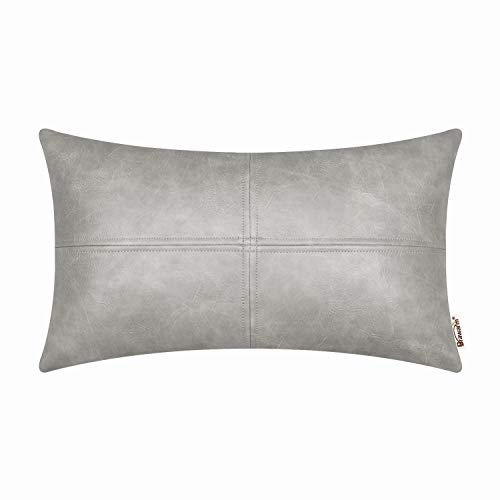 BRAWARM Hochwertiger Kissenbezug für Sofa, Couch, Heimdekoration, einfarbig, luxuriöses Kunstleder, handgenäht, 30cm x 50cm Grau von BRAWARM