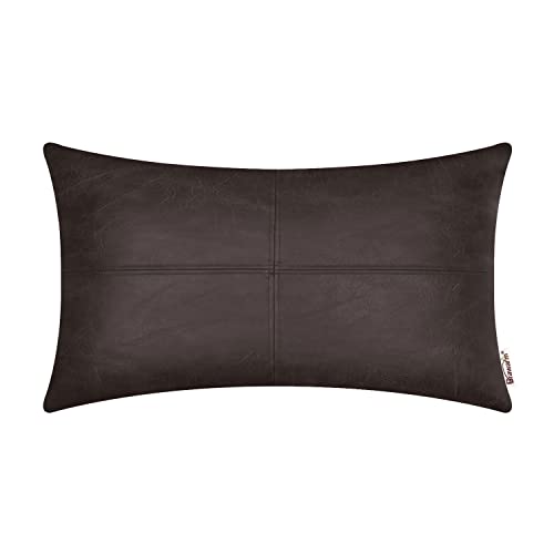 BRAWARM Hochwertiger Kissenbezug für Sofa, Couch, Heimdekoration, einfarbig, luxuriöses Kunstleder, handgenäht, 30cm x 50cm Kaffee von BRAWARM