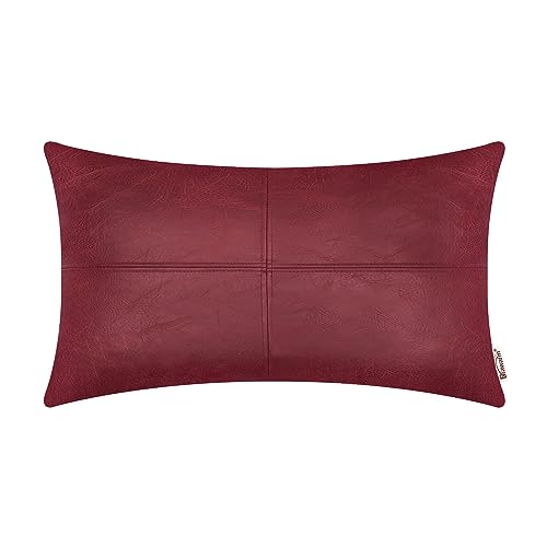 BRAWARM Hochwertiger Kissenbezug für Sofa, Couch, Heimdekoration, einfarbig, luxuriöses Kunstleder, handgenäht, 30cm x 50cm Rot von BRAWARM