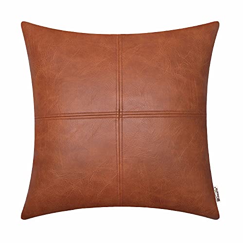 BRAWARM Hochwertiger Kissenbezug für Sofa, Couch, Heimdekoration, einfarbig, luxuriöses Kunstleder, handgenäht, 40cm x 40cm Cognac von BRAWARM