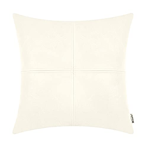 BRAWARM Hochwertiger Kissenbezug für Sofa, Couch, Heimdekoration, einfarbig, luxuriöses Kunstleder, handgenäht, 40cm x 40cm Creme von BRAWARM