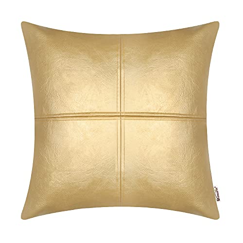BRAWARM Hochwertiger Kissenbezug für Sofa, Couch, Heimdekoration, einfarbig, luxuriöses Kunstleder, handgenäht, 40cm x 40cm Gold von BRAWARM