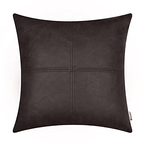 BRAWARM Hochwertiger Kissenbezug für Sofa, Couch, Heimdekoration, einfarbig, luxuriöses Kunstleder, handgenäht, 40cm x 40cm Kaffee von BRAWARM
