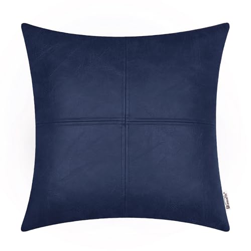 BRAWARM Hochwertiger Kissenbezug für Sofa, Couch, Heimdekoration, einfarbig, luxuriöses Kunstleder, handgenäht, 40cm x 40cm Marineblau von BRAWARM