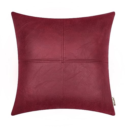 BRAWARM Hochwertiger Kissenbezug für Sofa, Couch, Heimdekoration, einfarbig, luxuriöses Kunstleder, handgenäht, 40cm x 40cm Rot von BRAWARM