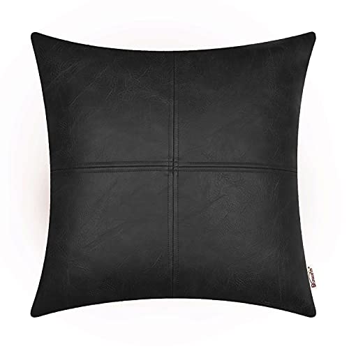 BRAWARM Hochwertiger Kissenbezug für Sofa, Couch, Heimdekoration, einfarbig, luxuriöses Kunstleder, handgenäht, 40cm x 40cm Schwarz von BRAWARM