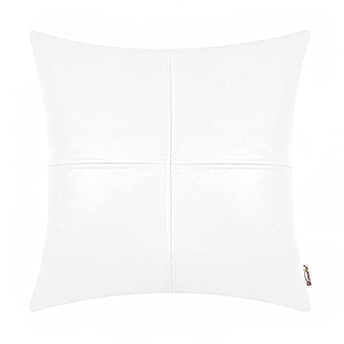 BRAWARM Hochwertiger Kissenbezug für Sofa, Couch, Heimdekoration, einfarbig, luxuriöses Kunstleder, handgenäht, 45cm x 45cm Weiß von BRAWARM