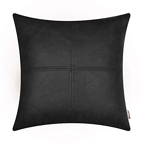 BRAWARM Hochwertiger Kissenbezug für Sofa, Couch, Heimdekoration, einfarbig, luxuriöses Kunstleder, handgenäht, 55cm x 55cm Schwarz von BRAWARM