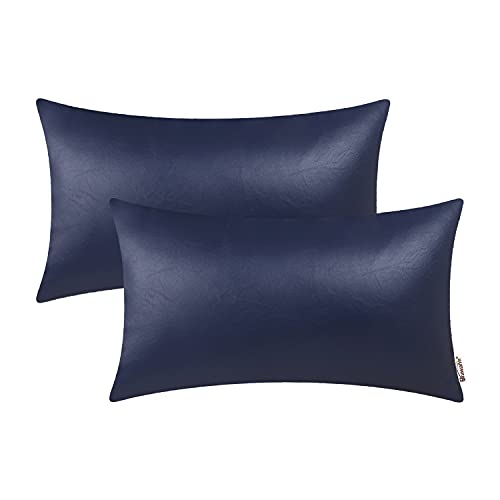 BRAWARM Kunstleder-Kissenbezüge 30,5 x 50,8 cm – marineblaues Leder, Lendenwirbelschutz, einfarbig, gefärbtes Leder, Kissenbezüge für Couch, Bett, Sofa, Garten, Zuhause, dekorativ von BRAWARM