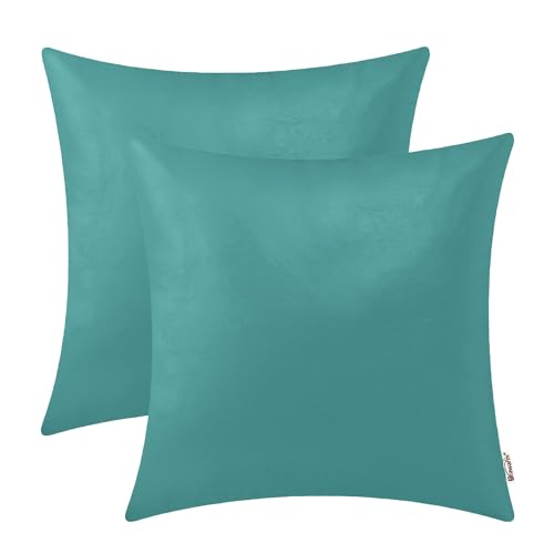 BRAWARM Kunstleder-Kissenbezüge 45,7 x 45,7 cm – blaugrüne Leder-Kissenbezüge 2 Stück, solide gefärbte Leder-Kissenbezüge für Couch, Bett, Sofa, Garten, Zuhause, dekorativ von BRAWARM