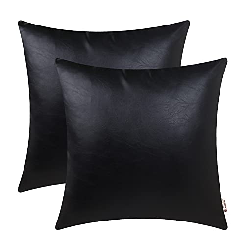 BRAWARM Kunstleder-Kissenbezüge 55,9 x 55,9 cm – schwarze Leder-Kissenbezüge, 2 Stück, solide gefärbte Leder-Kissenbezüge für Couch, Bett, Sofa, Garten, Zuhause, dekorativ von BRAWARM