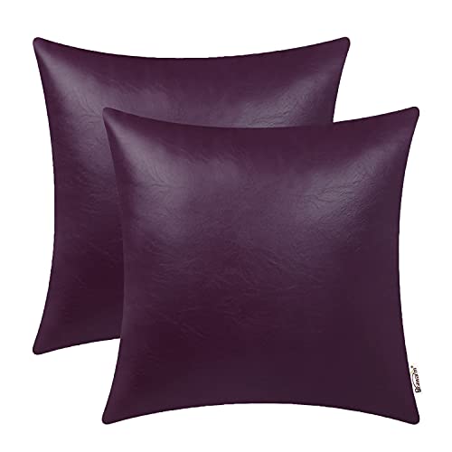 Brawarm 2 Stück Deep Purple Leather Throw Pillows 55,9 x 55,9 cm, Deep Purple Kunstleder Dekorative Kissenbezüge für Wohnzimmer Home Decor Garten Couch Bett Sofa von BRAWARM