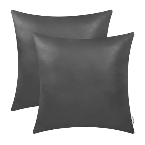 Brawarm 2 Stück Kunstleder-Kissenbezüge, 40,6 x cm, Moden Boho Leder-Kissenbezüge, dekorative Kissen Couch für Wohnzimmer, Garten, Couch, Bett, Sofa, Stuhl, Anthrazit von BRAWARM