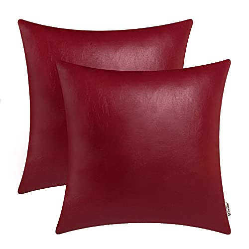 Brawarm 2 Stück Kunstleder-Kissenbezüge 40,6 x cm, Moden Boho Leder Kissenbezüge Fälle, Dekorative Kissen Couch für Wohnzimmer, Garten, Couch, Bett, Sofa, Stuhl, Tiefrot von BRAWARM