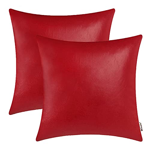 Brawarm 2 Stück Kunstleder-Kissenbezüge 55,9 x cm, Moden Boho Leder-Kissenbezüge, dekorative Kissen Couch für Wohnzimmer Garten Bett Sofa Stuhl Weihnachten Rot von BRAWARM