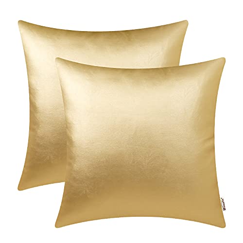 Brawarm 2 Stück Kunstleder-Kissenbezüge 55,9 x cm, Moden Boho Leder Kissenbezüge Fälle, Dekorative Kissen Couch für Wohnzimmer, Garten, Couch, Bett, Sofa, Stuhl, Gold von BRAWARM