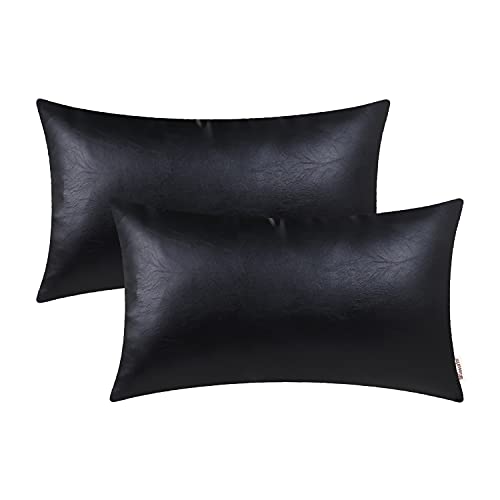 BRAWARM 2 Stück Schwarze Leder-Kissenbezüge 30,5 x 50,8 cm, schwarzes Kunstleder, dekorative Kissenbezüge für Wohnzimmer, Heimdekoration, Garten, Couch, Bett, Sofa von BRAWARM